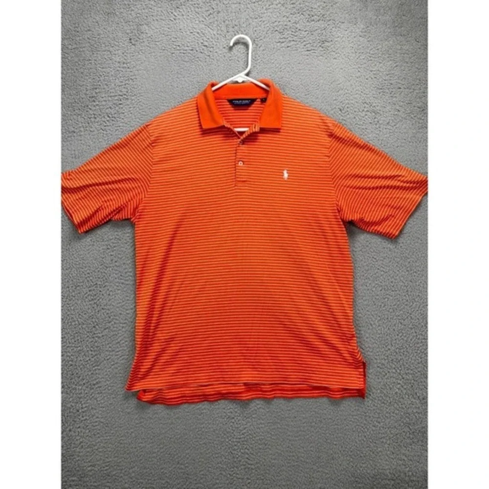 Polo Golf Ralph Lauren Shirt Mens Large Orange Striped Polo Pima Cotton Rugby